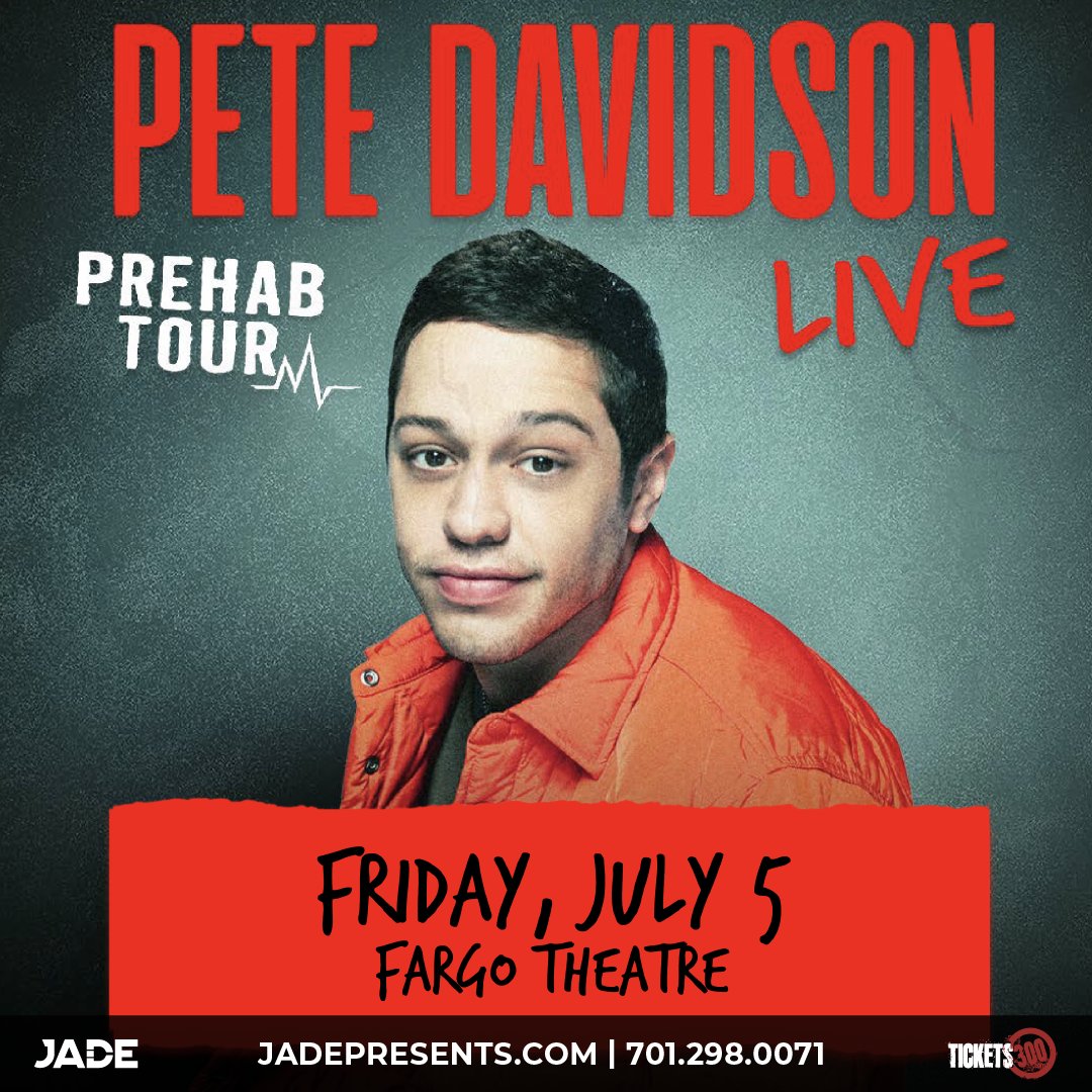 🚨 JUST ANNOUNCED 🚨 🎭 Pete Davidson Prehab Tour 🗓️ Friday, July 5 🏫 @FargoTheatre 🎟️ Presale begins Wednesday, April 17 at 10AM using code PREHAB → bit.ly/3Q1MLyG