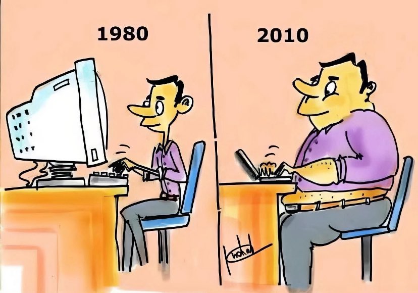 The difference in 30 years…the computers shrink and the abdominal girth expands! 😳