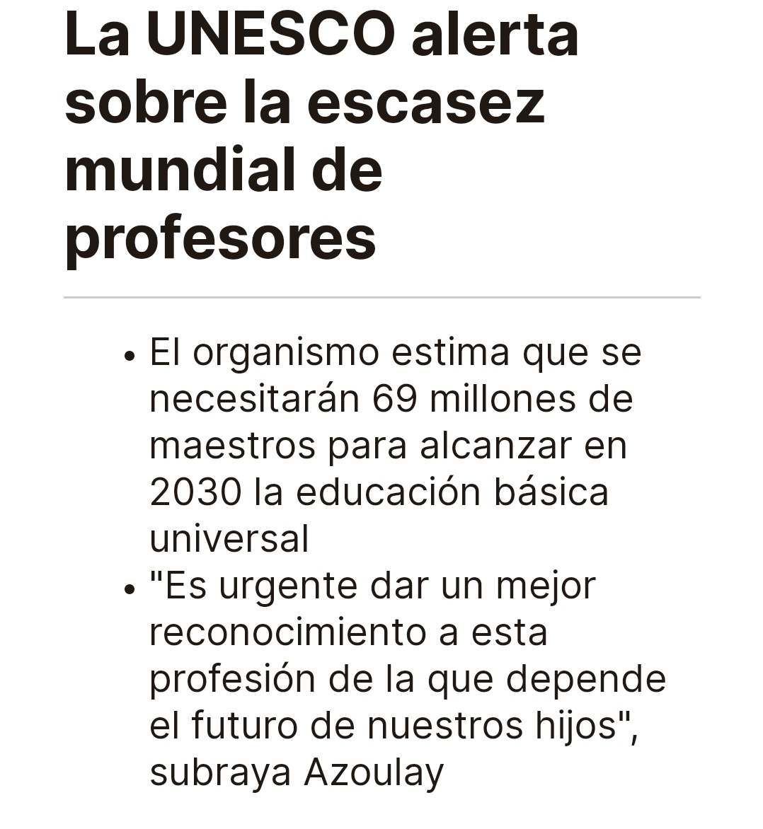 CÓMO PERDER BUENOS MAESTROS:
1. Quitándoles su autoridad.
2. Restándoles valor.
3. Sobrecargándolos de responsabilidades sin remunerar.
4. Cargándolos de burocracia inútil. 
5. Fomentando el enfretamiento entre ellos. 
6. Echándoles la culpa de todo.