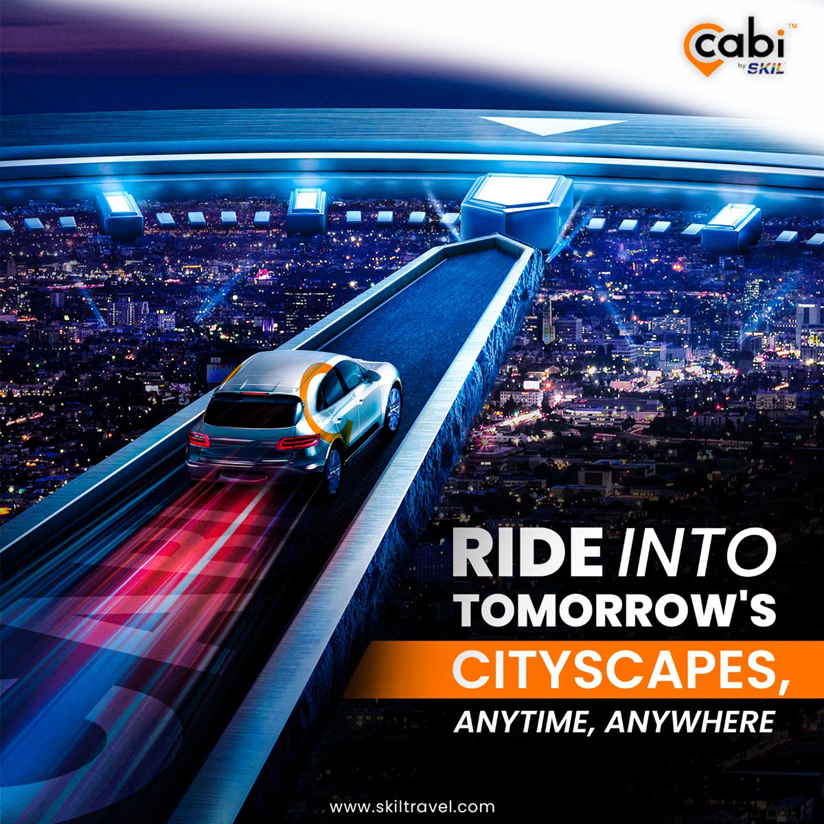 Ride into tomorrow's cityscapes with the confidence of knowing you have a safe, comfortable, and efficient transportation solution at your fingertips. 🌆 #CABI #CabibySKIL #CorporateCabServices #comfortable #supercars #bestservices #userexperience #travel #luxurycab
