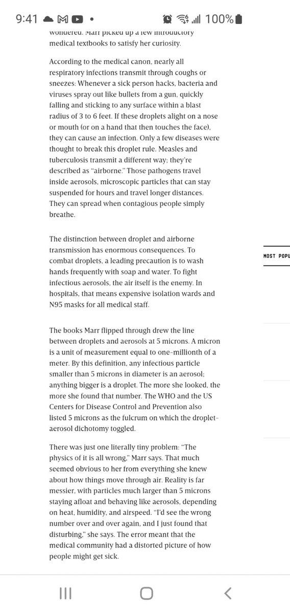 @EpiEllie @eemoin @linseymarr did a great article about this. The problem is that the relevant medical policymakers have their own definition of droplet as distinct from airborne that clashes with definitions described by physics due to historical misreadings of literature in their field