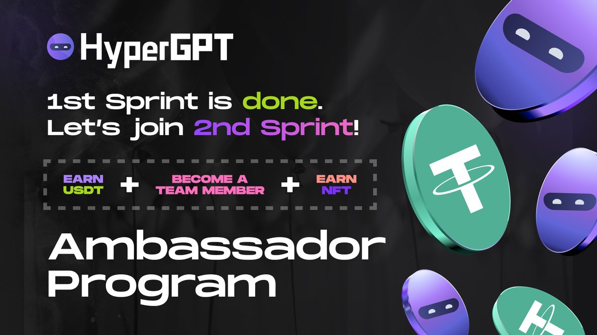 Attention all Hypers! 📣🔥 At HyperGPT, we value our products, community and project, but of course, we also value our supporters! 🤝 The 1st sprint of our Ambassador program has been completed! ✅ The 2nd Sprint starts today! 🚀 You can join via Zealy and don't miss the…