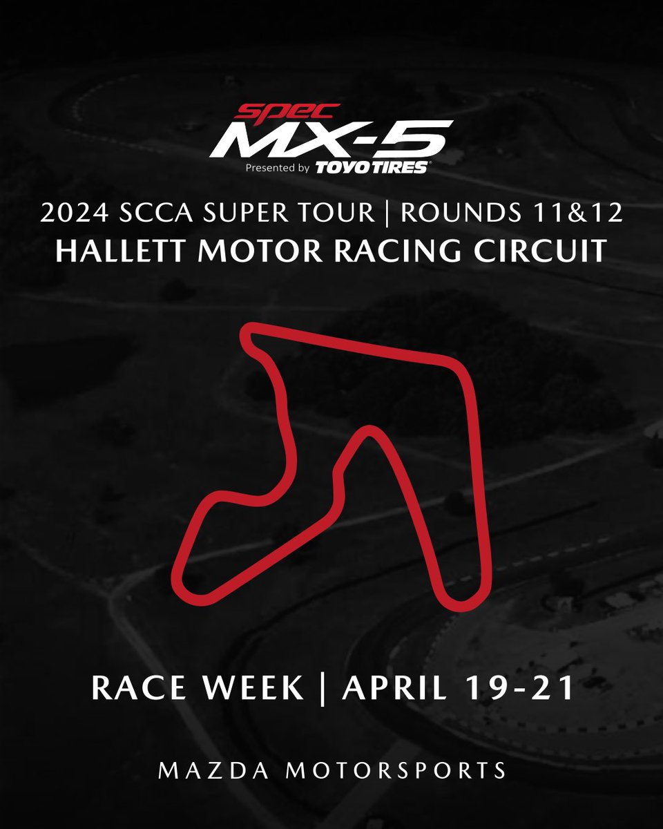 Hello @HallettRacing, IT’S RACE WEEK!!! Our drivers are so excited to kick off the second half of the 2024 @SCCAOfficial Super Tour this weekend in Oklahoma 🤠 #SpecMX5