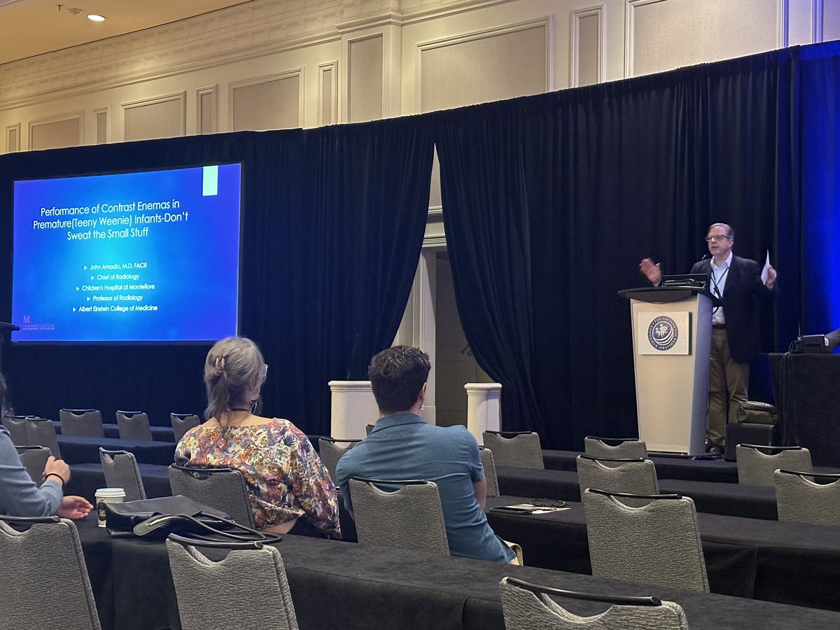 My mentor John Amodio giving a MUCH needed #fluoroscopy talk regarding #contrastenema at #SPR24. Fantastic talk! If you missed it, be sure to catch the recording in our @SocPedRad enduring content! #ImagingOurFuture