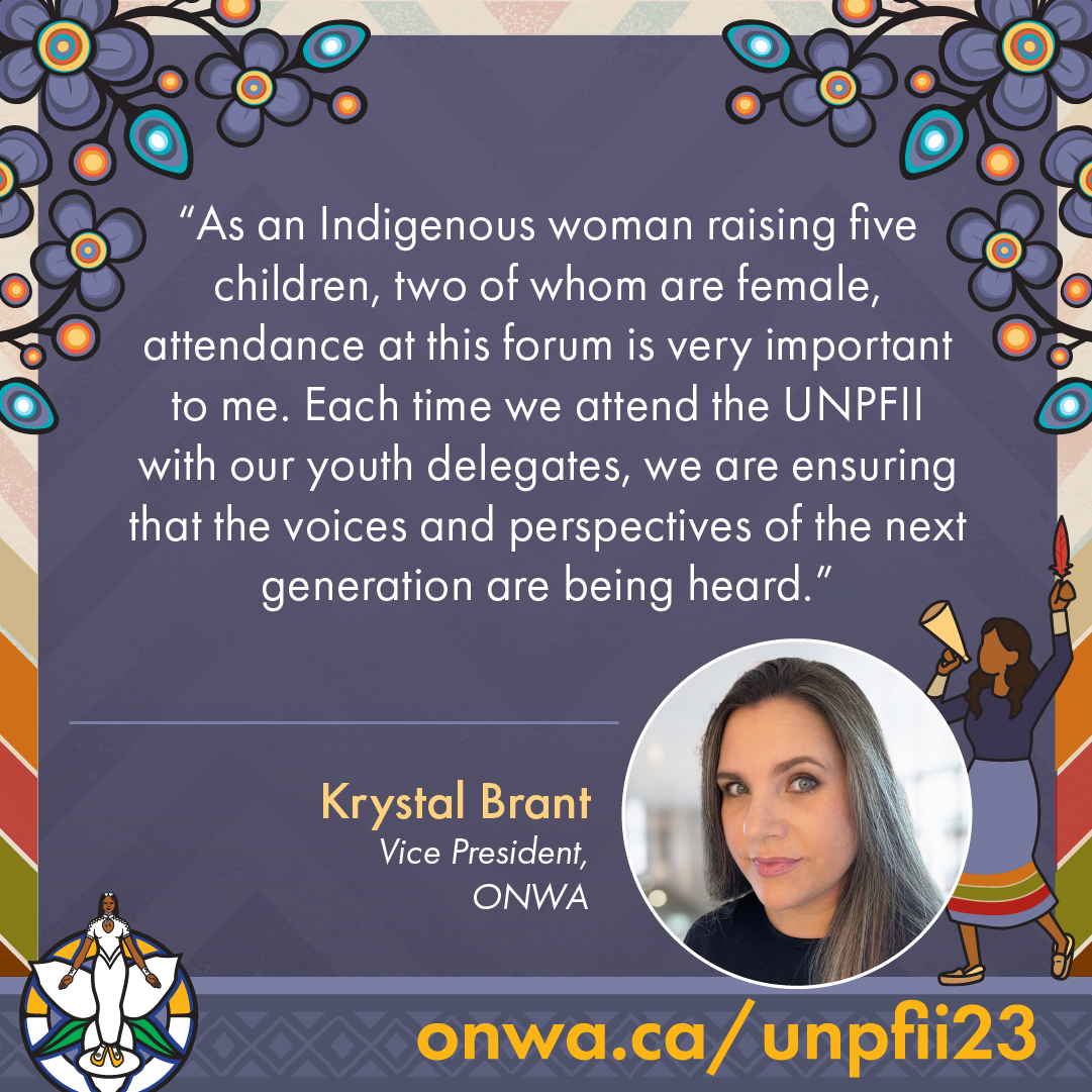 _ONWA_'s tweet image. Krystal Brant, Vice President of ONWA, highlights the importance of attending #UNPFII23. Each time ONWA attends with youth delegates, they ensure that the voices and perspectives of the next generation are heard.
🌐Read More at: onwa.ca/unpfii23 
#AmplifyVoices #UNPFII23