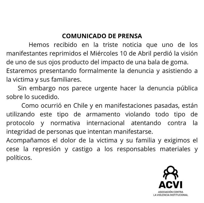 GRAVE: Desde Argentina se denuncia un caso de un manifestante víctima de violencia policial con trauma ocular en el actual gobierno de Milei. Nuestra solidaridad con él y su familia . Vía acviolenciainstitucional (Instagram) #Argentina #Milei @rvfradiopopular