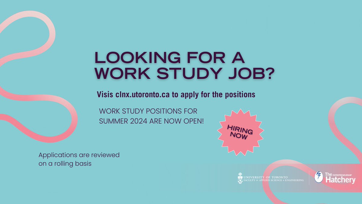 💼 THE HATCHERY IS HIRING! The Hatchery is looking to hire current U of T students to work part-time for the Summer 2024 Work Study Program 🌟 Apply Today: Visit the CLNX website and search for 'The Hatchery' to explore available positions.