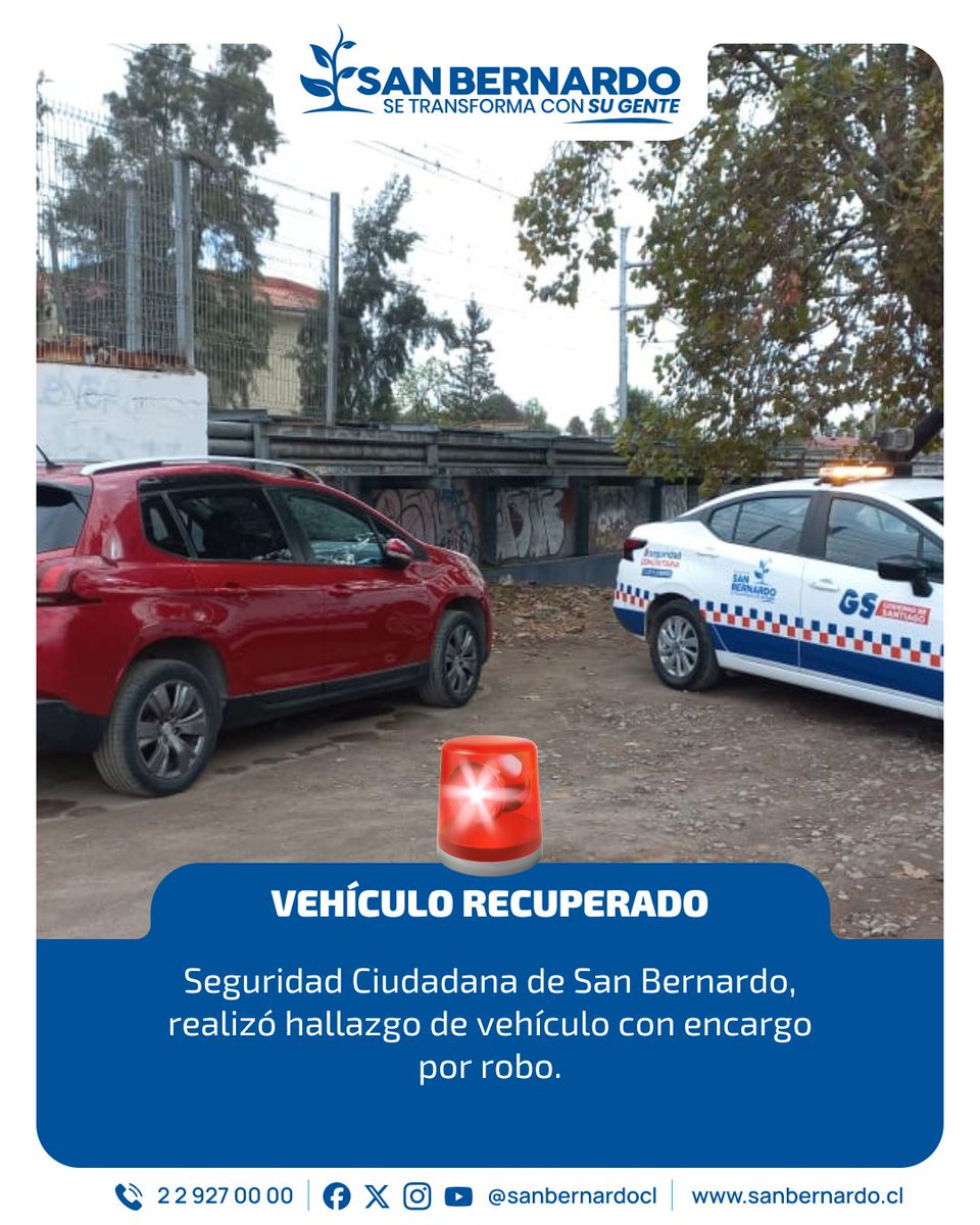 [Seguridad Ciudadana] Esta mañana, Seguridad Ciudadana de nuestra comuna, recuperó vehículo que contaba con encargo por robo. El hecho ocurrió en calle Brasil, a un costado de Estación Freire. #SanBernardo