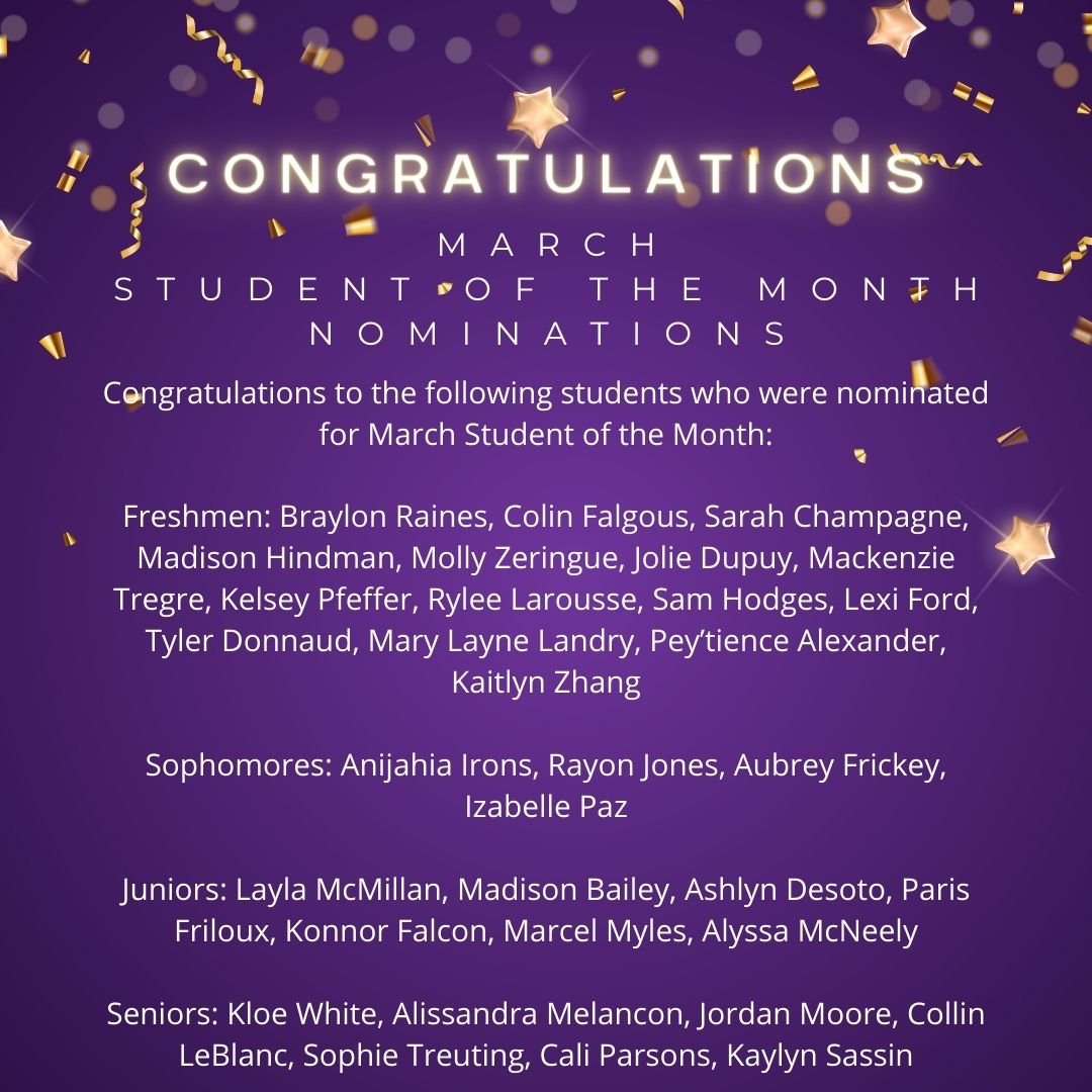 Congratulations to these four students for being named the March Students of the Month! And another congratulations to the following students for being nominated! 🎉 #expectexcellence #fiercenoblestrongtogether #hahnvillehighschool