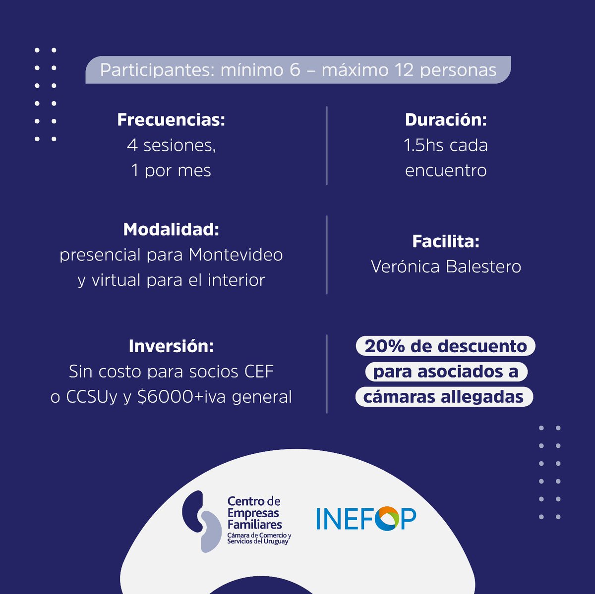 Cefuruguay's tweet photo. ¡Invitación especial para empresarios familiares! 🌟

4ª edición de los Círculos de Empresarios Familiares del CEF, espacios de encuentro para conversar, intercambiar y aprender entre pares. ¡Súmate!

Regístrate aquí: https://t.co/ke83bt82xM

#EmpresasFamiliares https://t.co/SjuueXp2mi