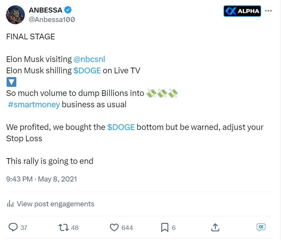 Anbessa100's tweet photo. Anybody else can confirm this?

I'm saying this is the most humble way, but  I was one of the few on CT who called the macro entry and exit when Elon was on live TV. I can understand why smartmoney didn't like my updates because they were top tier alpha warning the herd not to wait for $1 at the top.

I even called Elons posts before they happened cause they used him as a catalyst when price action was primed. Many are called legend for much less, but the shadowban of real alpha seems to be real now.

Please tell me I'm tripping ^^