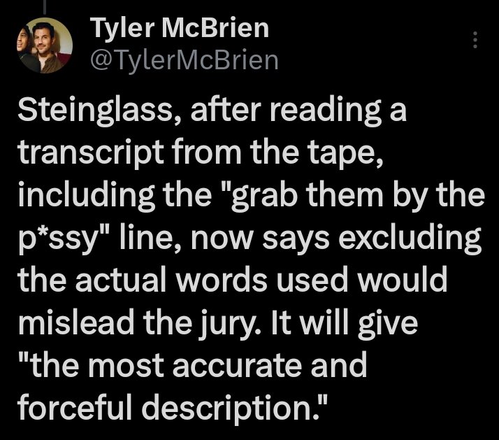 LLBROWN7047's tweet photo. #p_ssy #StormyMonday
#TrumpTrial
A new word has entered the American court dialog
P*ssy https://t.co/udCNJBOc6E