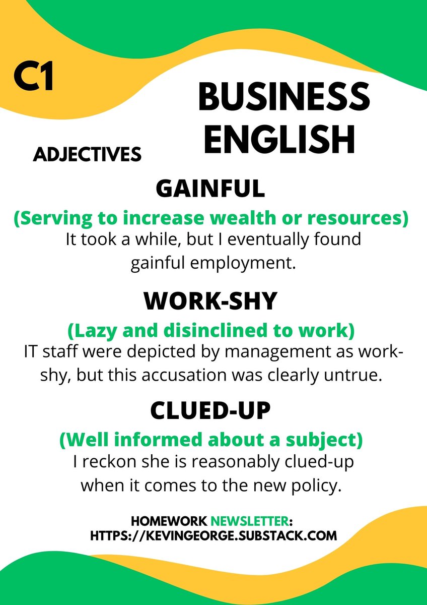 Business English Post 39!
Useful advanced C1 adjectives & example sentences 🖊️
From Business English Bits Homework Newsletter📧See FREE link in bio or comments ⬇️
#vocabulary #LearnEnglish #Englishgrammar #english #LanguageLearning #TOEFL #英語日記 #twinglish #ESL #teachers