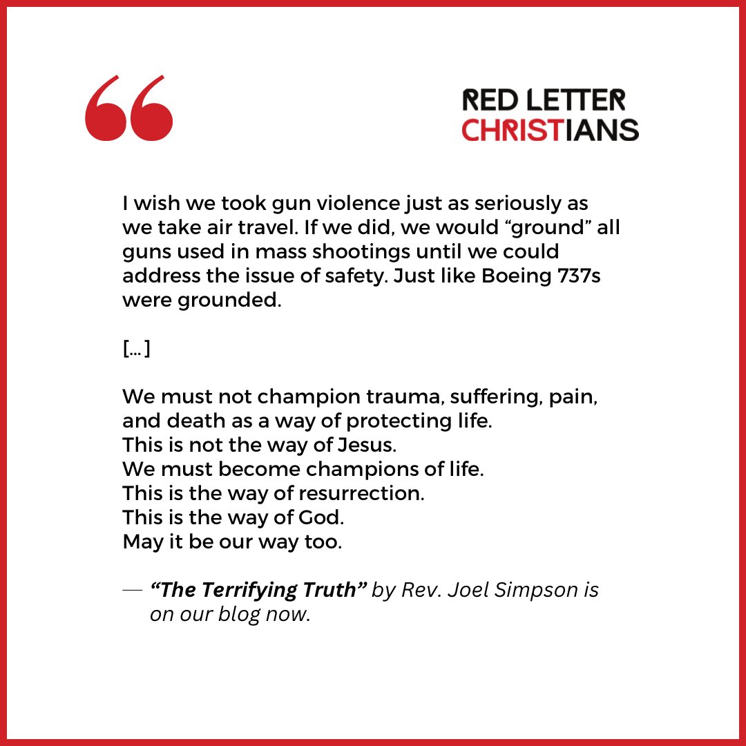 “The Terrifying Truth” by Rev. Joel Simpson, encouraging us to become champions of life and not death, is on our blog now. redletterchristians.org/the-terrifying… @FUMCTville