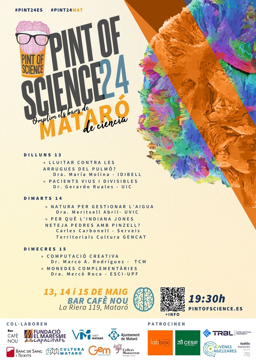 Joaquim Vives (@xinoxan) on Twitter photo 📢Ja tenim el programa definitiu del <a href="/pintofscienceES/">Pint of Science ES</a> a <a href="/visitmataro/">VisitMataró</a> #PINT24MAT al <a href="/barcafenou/">Bar Cafè Nou</a>
🗓️13/05
19:30 Maria Molina
20:15 Gerardo Ruales
🗓️14/05
19:30 Meritxell Abril
20:15 Carles Carbonell
🗓️15/05
19:30 Mercè Roca
20:15 Marco A González 📢Ja tenim el programa definitiu del <a href="/pintofscienceES/">Pint of Science ES</a> a <a href="/visitmataro/">VisitMataró</a> #PINT24MAT al <a href="/barcafenou/">Bar Cafè Nou</a>
🗓️13/05
19:30 Maria Molina
20:15 Gerardo Ruales
🗓️14/05
19:30 Meritxell Abril
20:15 Carles Carbonell
🗓️15/05
19:30 Mercè Roca
20:15 Marco A González