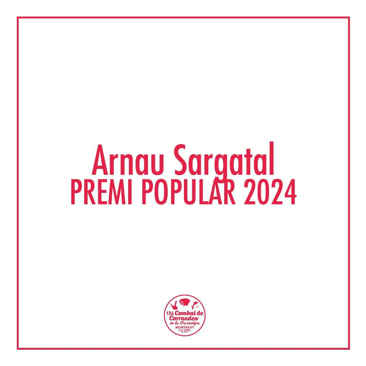 Les guanyadores del 13e Combat de Corrandes de la Garrotxa!!
BERTA LLOS (<a href="/BertaLlos/">Berta Llos Casadellà</a>), corrandera major 2024
ARNAU SARGATAL (<a href="/ArnauSargatal/">Arnau Sargatal Llinàs</a>), premi popular 2024

ENHORABONA!!!