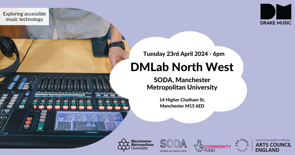 Join us for more accessible music-making next week at @SODAmcr ⏰ 6PM-8PM 🗓 Tuesday 23rd April 📌 SODA, Manchester Metropolitan University, 14 Higher Chatham Street, M15 6ED No need to book, just turn up.