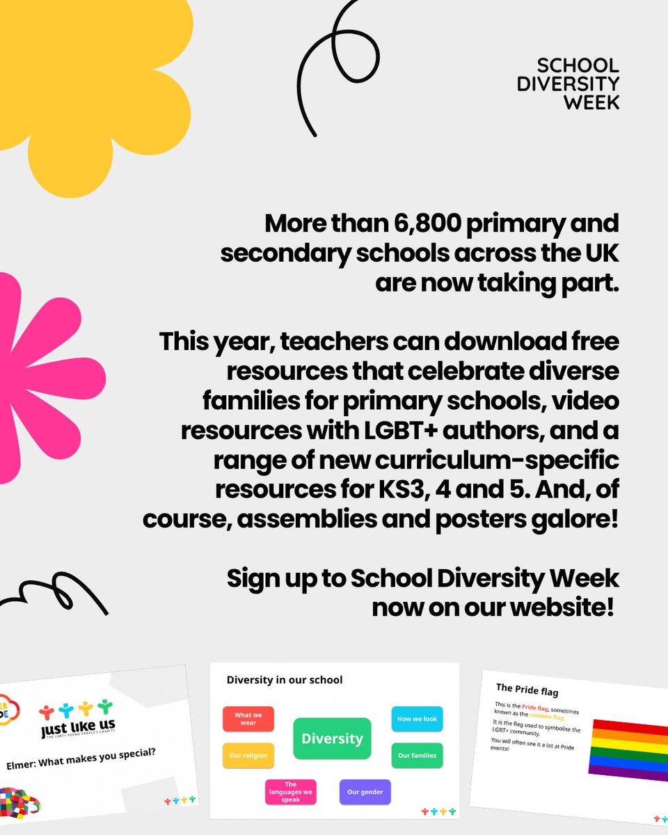 School Diversity Week is 10 weeks away!🌈📚 The UK-wide celebration of LGBT+ equality in schools is back and better than ever this 24-28 June, and your school can get involved! Teachers can access our expansive range of free, LGBT+ inclusive resources for EYFS to KS1-5 and join…