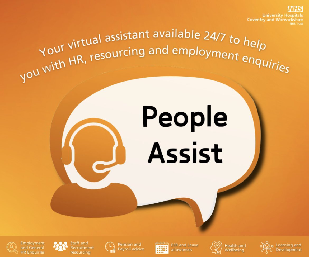 Great to see our new virtual assistant - People Assist - go live today. A 24/7 support service for all people related queries across @nhsuhcw. A massive thanks to @Anf03332727 , Louise and Faz for leading this in partnership with colleagues from IBM #PeopleDigital