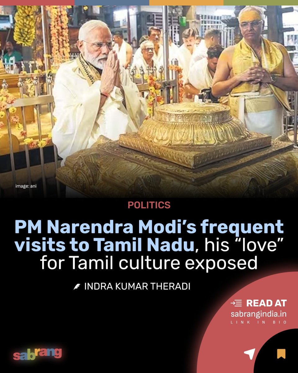 sabrangindia's tweet image. PM Narendra Modi’s frequent visits to Tamil Nadu, his “love” for Tamil culture exposed

#TamilNadu #PMModiVisits #TamilNaduPolitics

sabrangindia.in/pm-narendra-mo…