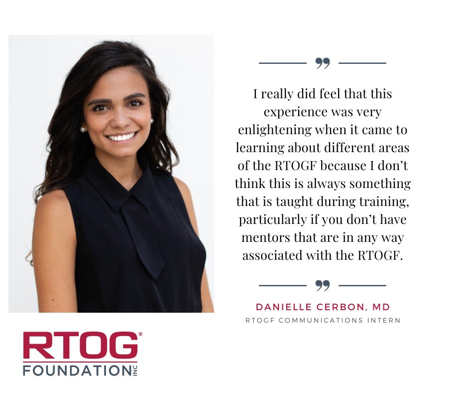 What does Dr. Cerbon have to say about her experience as an RTOGF Communications Intern? Read: ow.ly/kfZR50RgiV0 - Apps are due MAY 1st for future comms interns! $1k stipend + opportunity to get involved with RTOGF #cancerresearch. More info: ow.ly/zGVJ50RgiV4