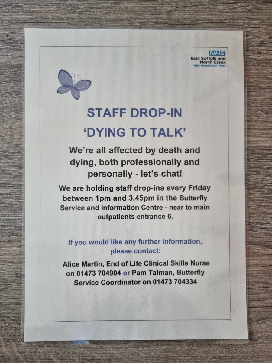 EVERY FRIDAY at Ipswich Hospital's Butterfly Service &amp; Information Centre #ESNEFT #ESNEFTStaff #ESNEFTButterflyService #DyingMatters #TimeMatters #DropIn #LetsChat #EndofLifeCare #Support #Chat