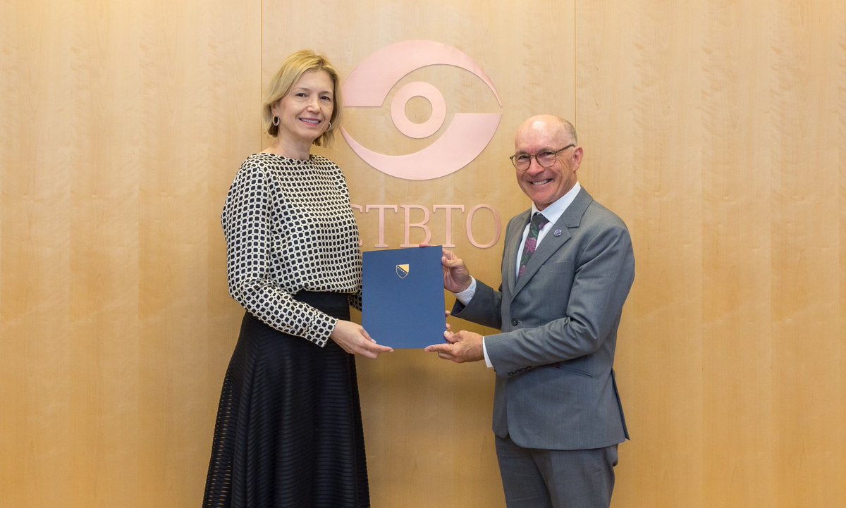 Permanent Representative of 🇧🇦, Amb. Danka Savić (@savic_danka), presented her credentials to @_RobFloyd. The Executive Secretary highlighted Bosnia and Herzegovina’s longstanding support for the #CTBT, as well as the opportunity to strengthen technical cooperation through