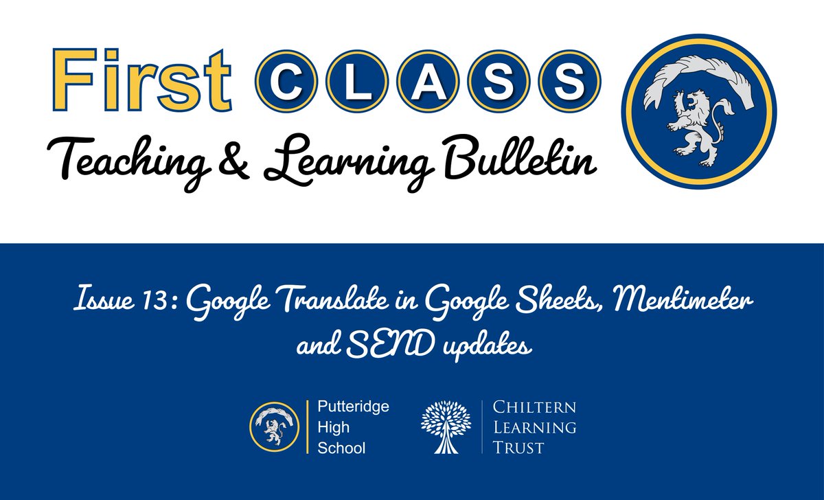 Our latest Teaching & Learning bulletin is out now and focuses on Google Translate in Google Sheets, Mentimeter and SEND updates. phsteachlearn.substack.com/p/issue-13-goo…