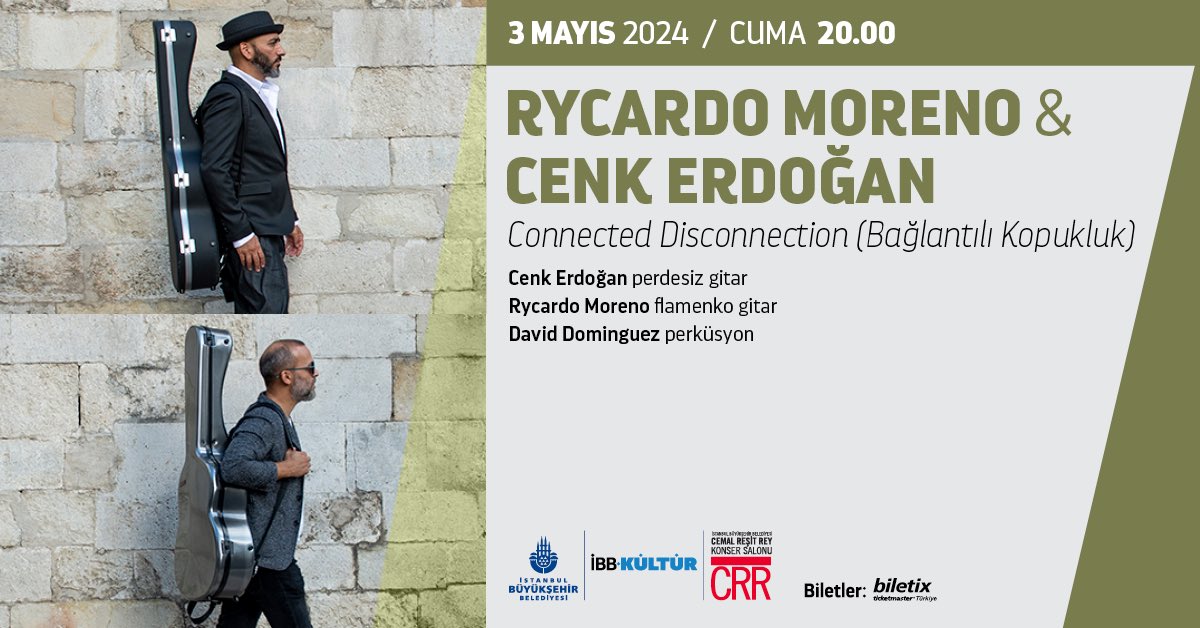 🎶🎸Grammy ödüllü gitarist Cenk Erdoğan ve Latin Grammy ödüllü İspanyol gitarist Rycardo Moreno, Connected Disconnection (Bağlantılı Kopukluk) projesinde bir arada.🗺️ 🗓️:3 Mayıs Cuma ⏰:20.00 🎟️:CRR gişesi ve Biletix’te.