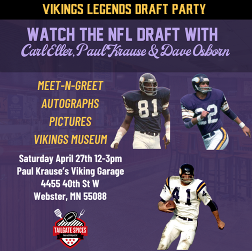 Who's joining me, Carl Eller and Dave Osborn for the draft party!? Tickets available at : paulkrause22.com/store/p115/202…