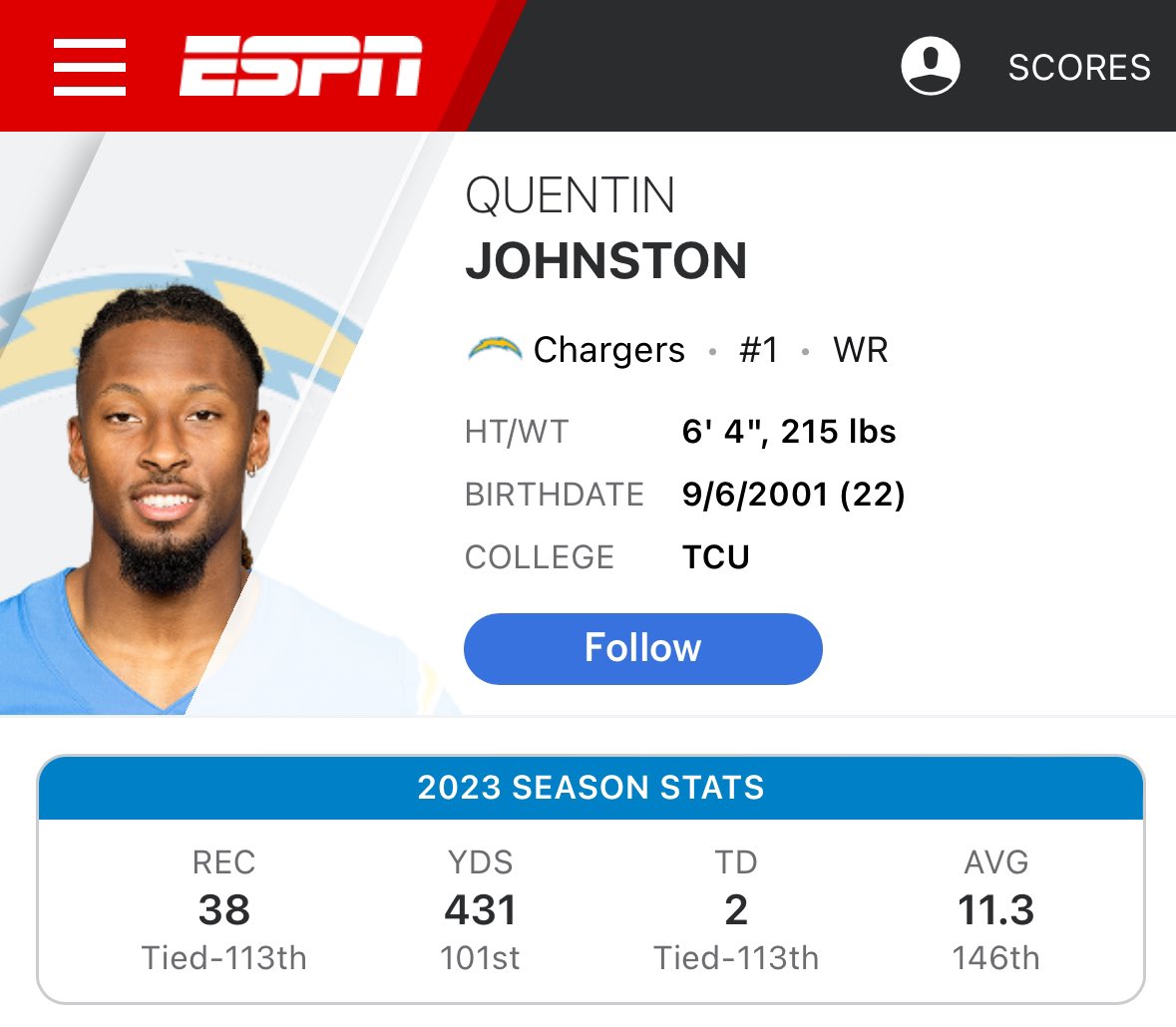 @Raghav_Jeb2024 @PFF_Fantasy That’s how bad he’s a nobody. I didn’t even know cuz name 

Don’t ever compare “Quentin Johnson” to Smitty or AJB ever again