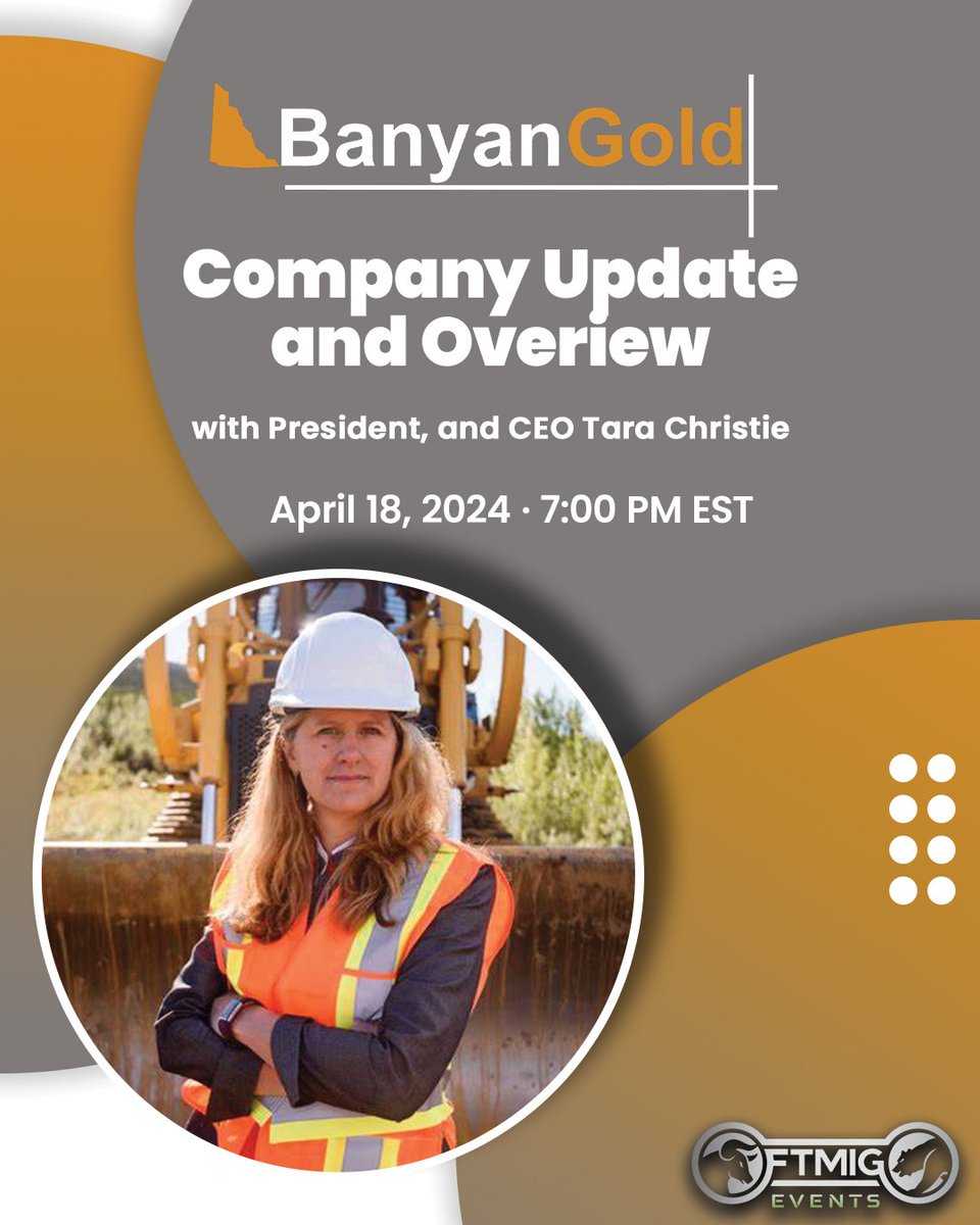 We invite you to join us Thursday April 18th @7pm Et as we plan to go live with Tara Christie President, and CEO of @BanyanGold $BYN for a company update and overview, followed by a Q&A session. Click the link below to register and reserve your seat for the event.…