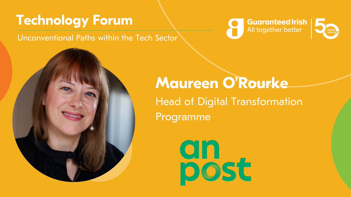 The Guaranteed Irish Technology forum is just one week away! Introducing another guest speaker - Maureen O’Rourke, Head of Digital Transformation Programme in @Postvox. hubs.li/Q02sRyXb0 Proudly sponsored by @blacknight Thanks to @DavyGroup for hosting the event.