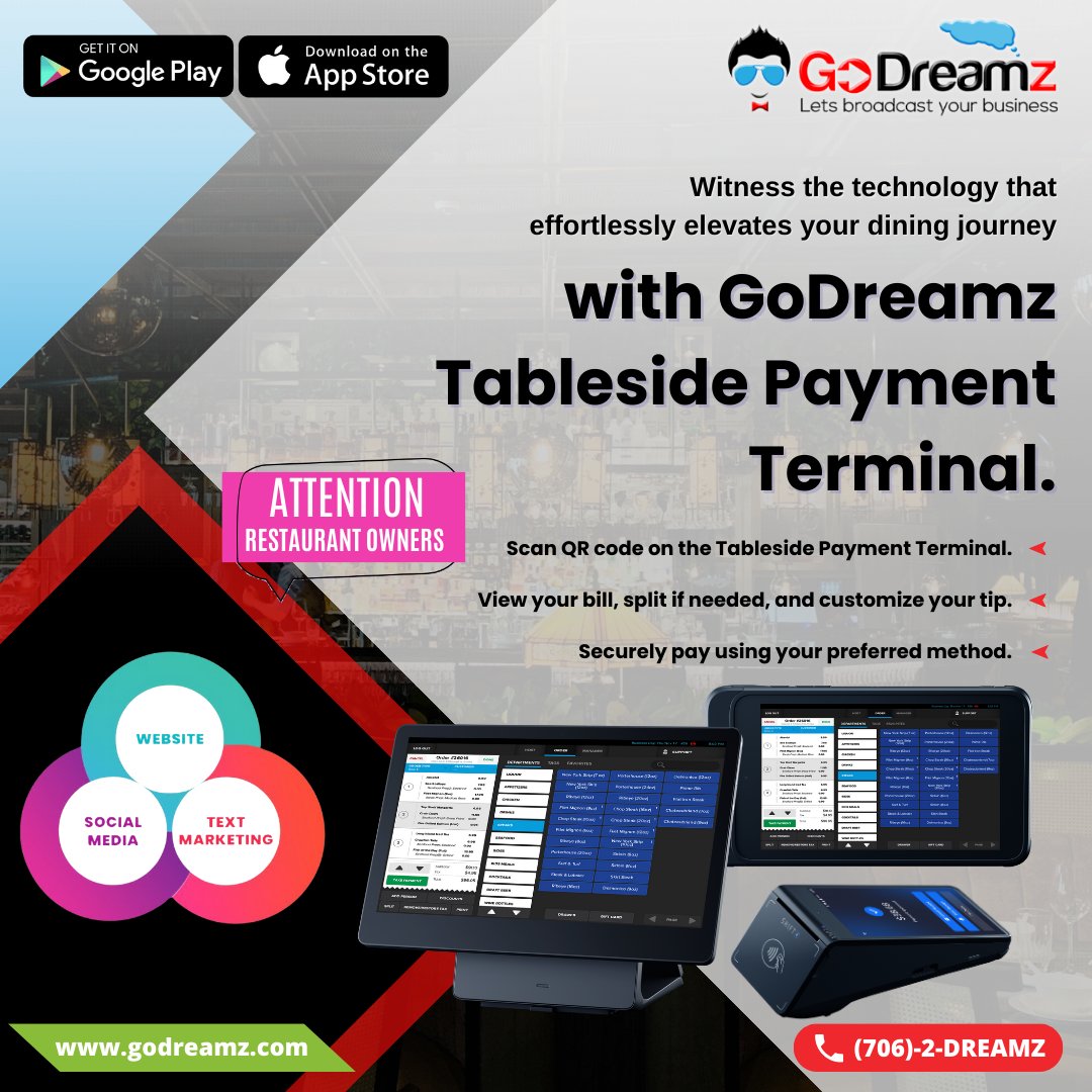 Ever questioned the tech behind a stress-free dining adventure? Unveil the secrets of the Tableside Payment Terminal's operation. 

SMS (MYSHOP) at (706) 237-3269.

#GoDreamz #WebDesign #Marketing #Branding #POSSystems #OnlinePrinting godreamz.com