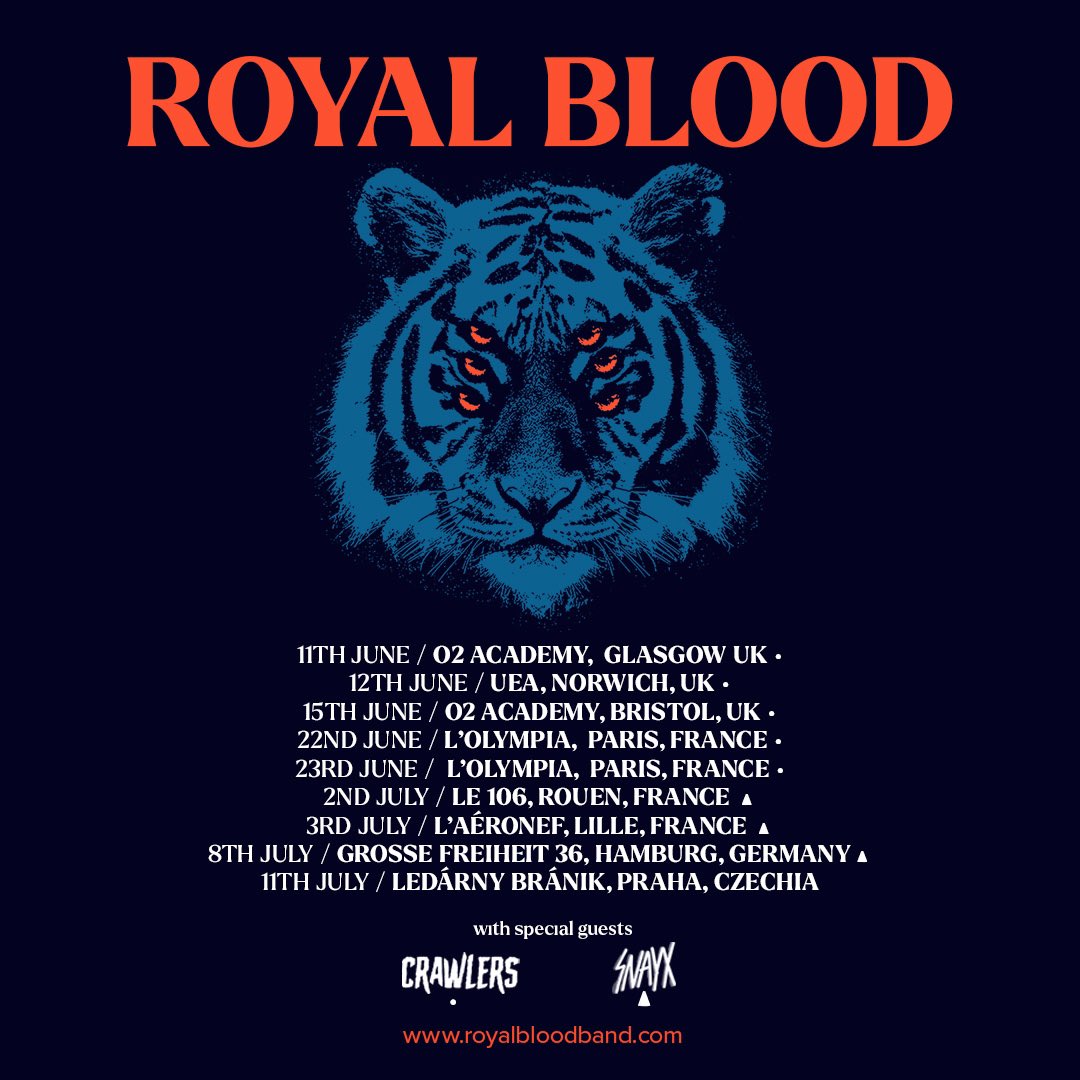 i guess our boys @royalblooduk couldn’t have enough of us !! blessed to be joining the guys on the rest of their UK dates anddd two paris shows 🫡🫡 grab ur tix now royalbloodband.com/live/