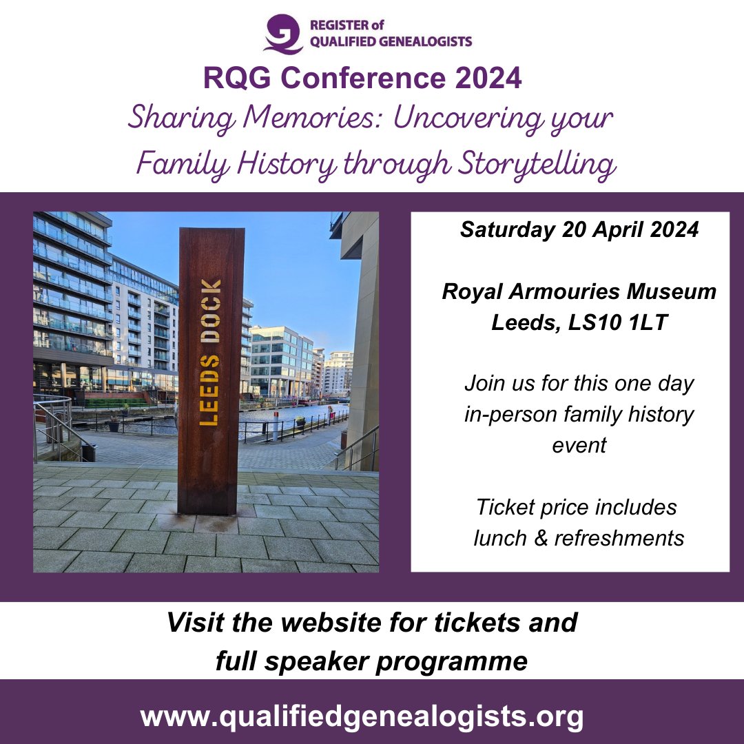With less than 1 week to go, have you got your tickets for the RQG Conference 20 April 2024? qualifiedgenealogists.org @RegQualGenes #FamilyHistory #Genealogy #QualifiedGenealogists #Storytelling