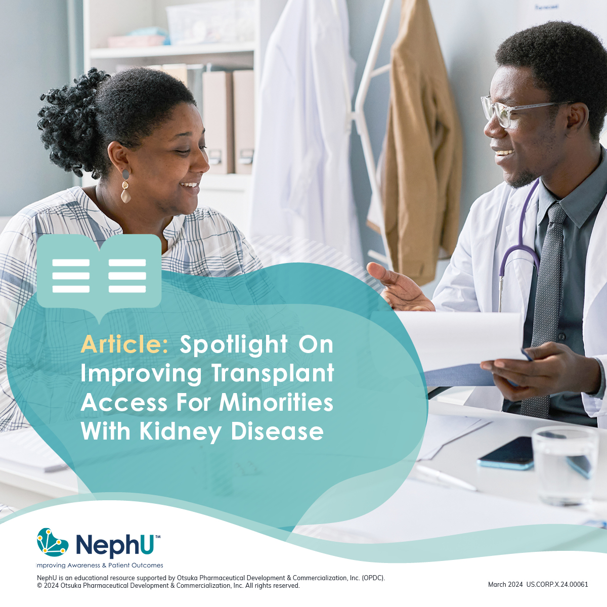 Did you know that Black Americans have a 4X higher rate of developing kidney failure while being less likely to receive a transplant? Learn more in our article. Read it now! go.nephu.org/M0jo #KidneyTransplant #KidneyHealth #MinorityKidneyPatients #NephU