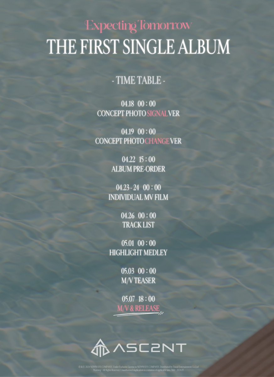 ASC2NT(어센트) The 1st Single Album

𝙀𝙭𝙥𝙚𝙘𝙩𝙞𝙣𝙜 𝙏𝙤𝙢𝙤𝙧𝙧𝙤𝙬
TIME TABLE

2024.05.07 6PM (KST)

#ASC2NT #어센트
#Expecting_Tomorrow