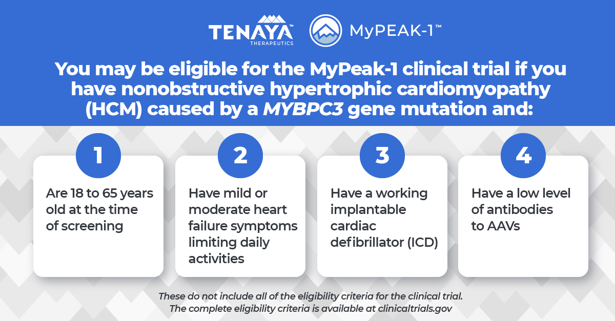 TenayaThera's tweet image. Tenaya Therapeutics is developing TN-201, an investigational #genetherapy designed to be a one-time treatment for patients with hypertrophic cardiomyopathy (#HCM) caused by a #MYBPC3 gene mutation. Learn more: HCMstudies.com 

#HeartDisease #HypertrophicCardiomyopathy
