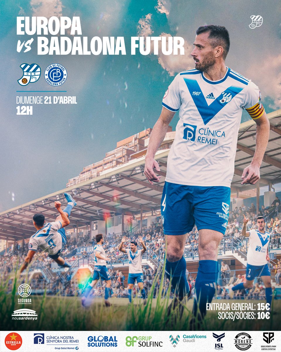 CEEuropa's tweet photo. 💥 Ho volem TOT❗️

⚽️ Europa 🆚 Badalona Futur
🗓️ Diumenge 21 a les 12 hores

🎟️ Socis/es 10€
🎟️ General 15€

🗣️ Ningú ha dit l'última paraula en aquesta lliga!

🫵🏽 Comptem amb tu!

💻 Entrades: https://t.co/WKRGszRCj0

#futbolcat #2RFEF3 #ViladeGràcia #SagradaFamília https://t.co/TQorvpi9zo