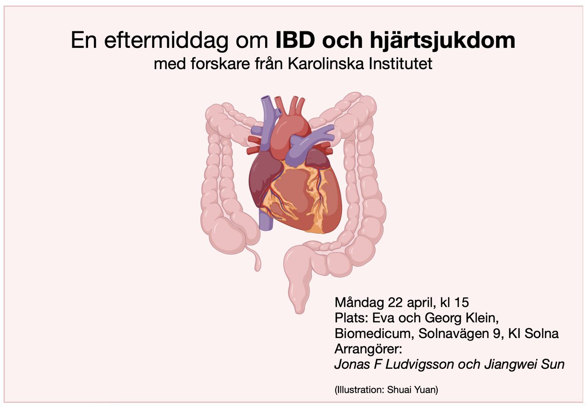 22 april: Vi öppnar nu upp vårt eftermiddags-seminarium för allmänhet & vårdpersonal (hittills har #IBD -patienter och deras anhöriga haft första tjing). Sista anmälningsdag torsdag morgon denna vecka! Gratis fika! välkomna! @karolinskainst Anmälan här: nyheter.ki.se/kalender/en-ef…