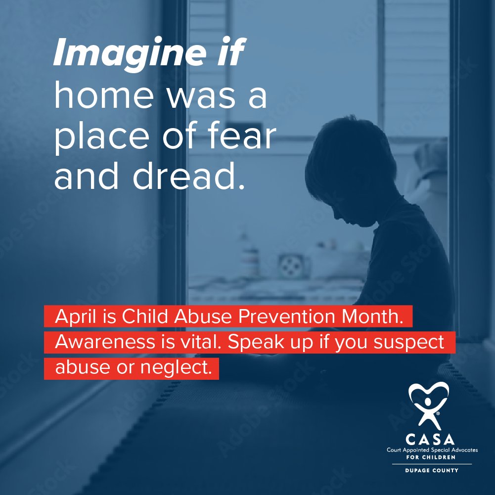 CASAofDuPage's tweet photo. Home should be a place of safety and love, but this is not always the case for kids who experience abuse and neglect at home April is Child Abuse Prevention Month. Speak up if you suspect the abuse or neglect of a child in your life.

#ChildAbusePrevention #Imagine  #DupageCasa https://t.co/gGLGgSxdhQ