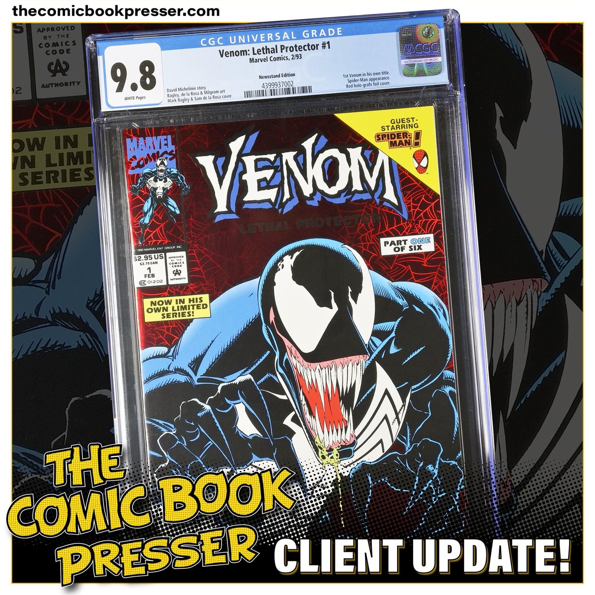 An awesome update on this Modern key we recently worked on and shipped directly to CGC. We press Modern books on a daily basis. 

#thecomicbookpresser #comicpressing #comicbookpressing #comicpressingresults #comicbooks #venom #amazingspiderman #marvelcomics #igcomicfamily