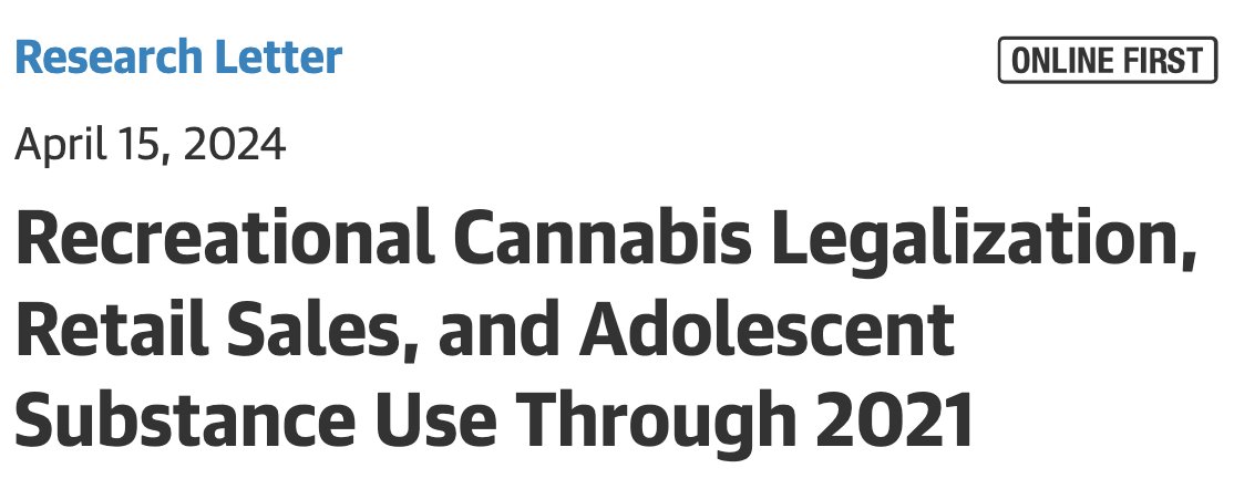 tomangell's tweet photo. BIG: A new study published by the American Medical Association finds that legalizing marijuana for adults is "associated with modest decreases in cannabis, alcohol, and e-cigarette use" by high school students—contrary to prohibitionists' fears.

https://t.co/25mpprw28i https://t.co/vrIJv7ijAE