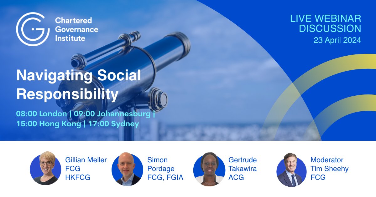 There’s just 1 week until our next CGI Global webinar on navigating #SocialResponsibility. Register your place today: us02web.zoom.us/webinar/regist… #Governance #GlobalGovernance #CorporateSocialResponsibility