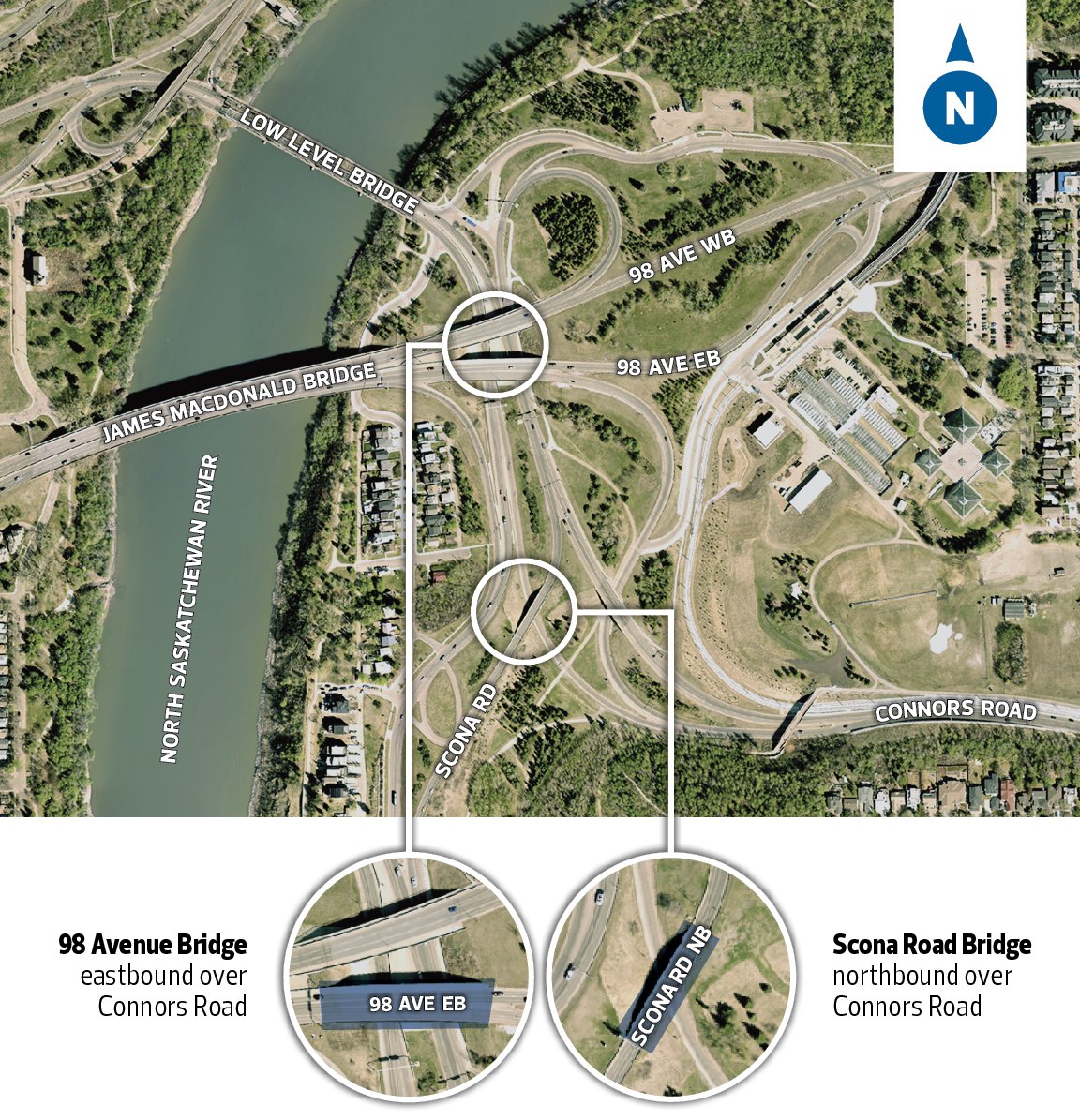 🏗️Construction on Scona Rd Bridge starts today! Scona Rd Bridge and 98 Ave Bridge are being rehabilitated and the bridges will be worked on one after another. Lane reductions will be in place. Plan your route using edmonton.ca/TrafficDisrupt… #Yeg #YegTraffic