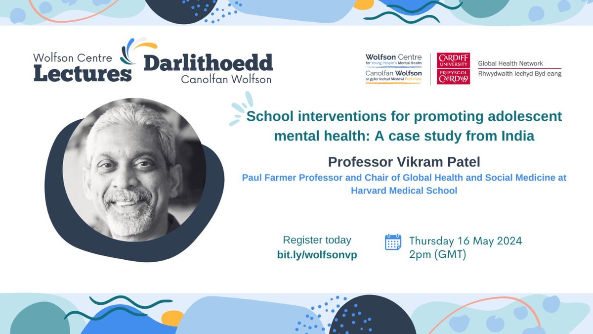 💫Join us for our next Wolfson Centre Lecture!

We will welcome Professor Vikram Patel to talk on: School interventions for promoting adolescent mental health: 
A case study from India

Book you free place here: bit.ly/wolfsonvp 

See you there! 😊

#wolfsonlectures