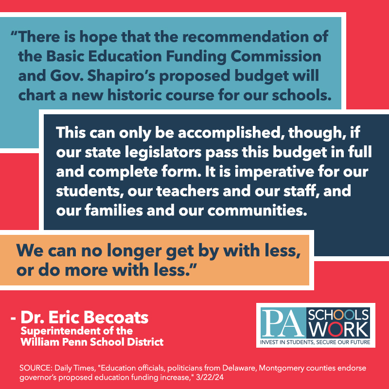 PASchoolsWork's tweet photo. "We can no longer get by with less, or do more with less.”
#FundPAPublicSchools #PASchoolsWork https://t.co/L2Gg39rpX7
