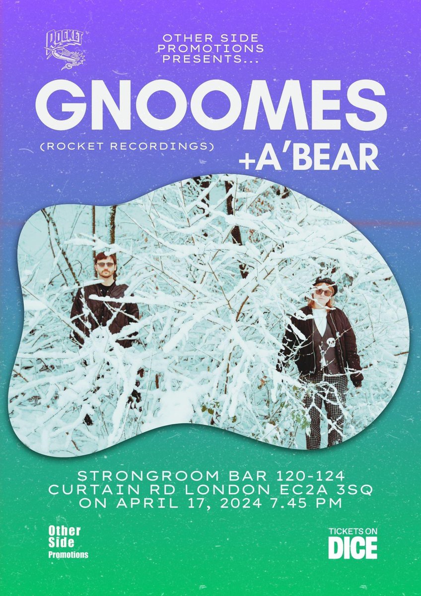 This Wednesday @gnoomesofficial play the last show of their UK tour at @StrongroomBar for Other Side Promotions - with the always great @janineabear in support. Tickets via: dice.fm/event/93mp7-os…