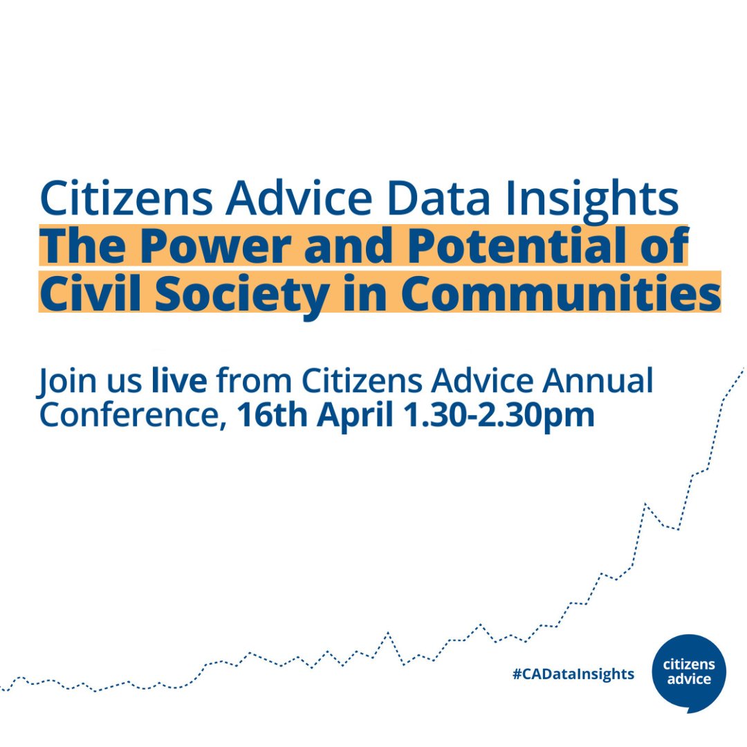 📊 Join @CitizensAdvice next Data Insights event on 16 April. We'll discuss opportunities for improvement and strategies for future-proofing the charity sector. Join the broadcast live from our annual conference in Birmingham ⤵️ shorturl.at/FQT78 #CADataInsights